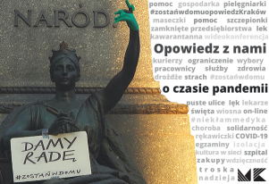 Kolorowy baner przedstawiający fragment pomnika Adama Mickiewicza