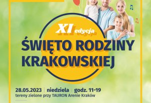 Kolorowy baner z rodziną reklamujący wydarzenie