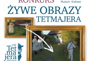 Kolorowa grafika. Obraz Włodzimierza Tetmajera oraz odtworzona scena w postaci fotografii.