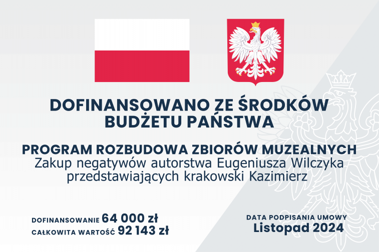 Tablica informacyjna. Dofinansowano ze środków programu Rozbudowa zbiorów muzealnych - program własny Narodowego Instytutu Muzeów - 2024 pochodzących z budżetu Ministra Kultury i Dziedzictwa Narodowego.